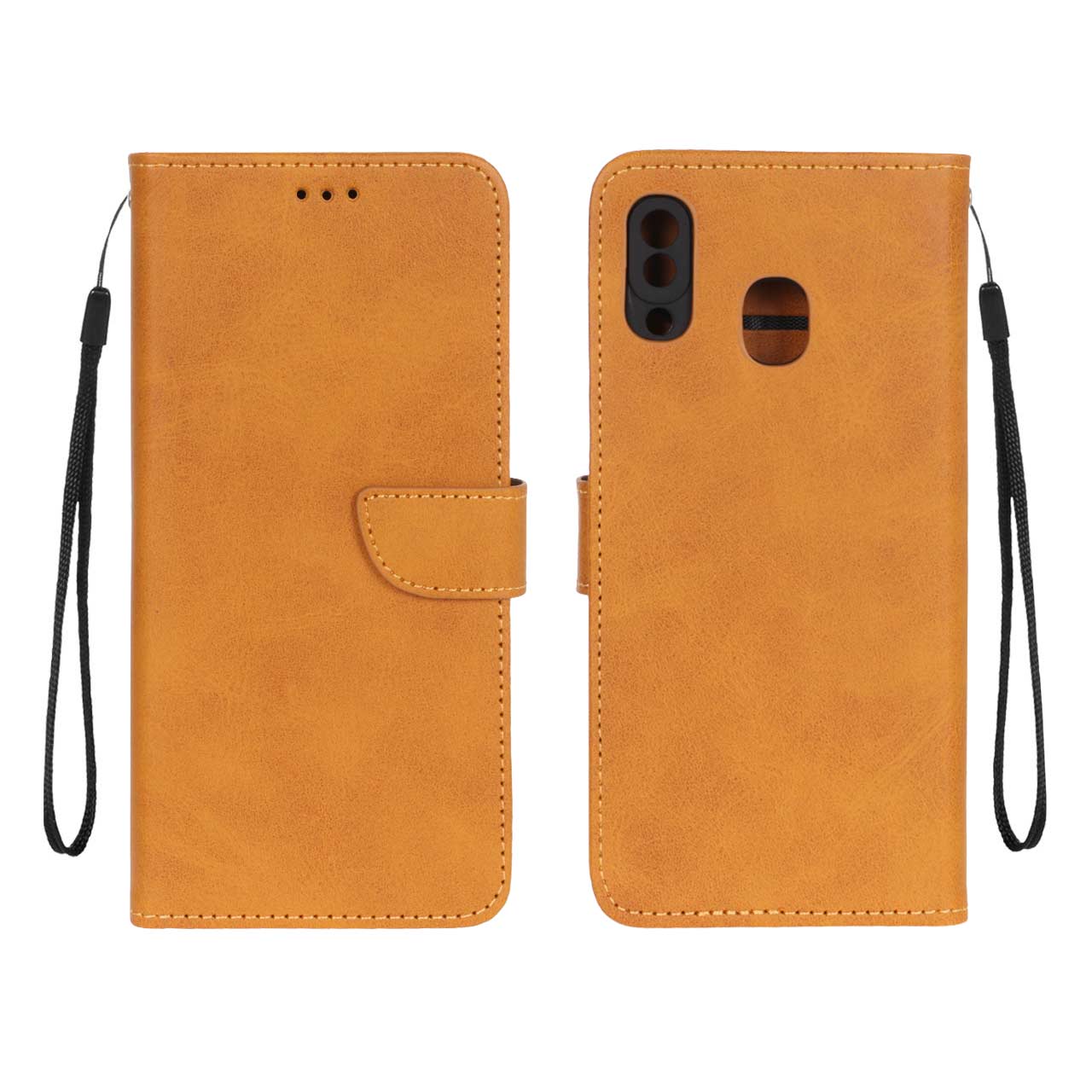 کیف چرمی موبایل مگنتی محافظ لنزدار Samsung Galaxy A30 / A20 - عسلی