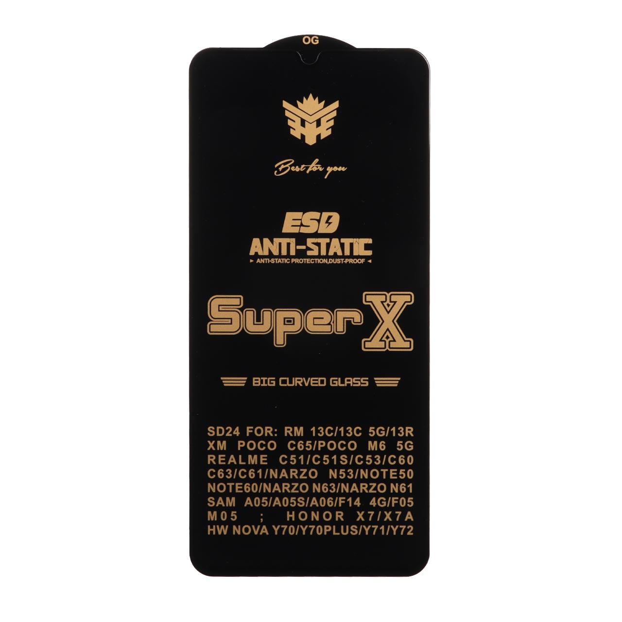 محافظ صفحه نمایش آنتی استاتیک Full Cover Super X مدل Samsung A07 / A06 / A05S / Realme C51 / Realme C53 / Narzo N53 / Realme Note 50