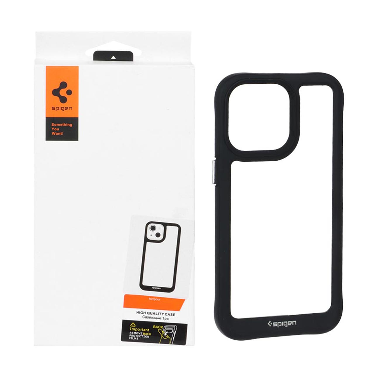 قاب اورجینال Spigen طرح شفاف مشکی مناسب برای آیفون 13 پرو