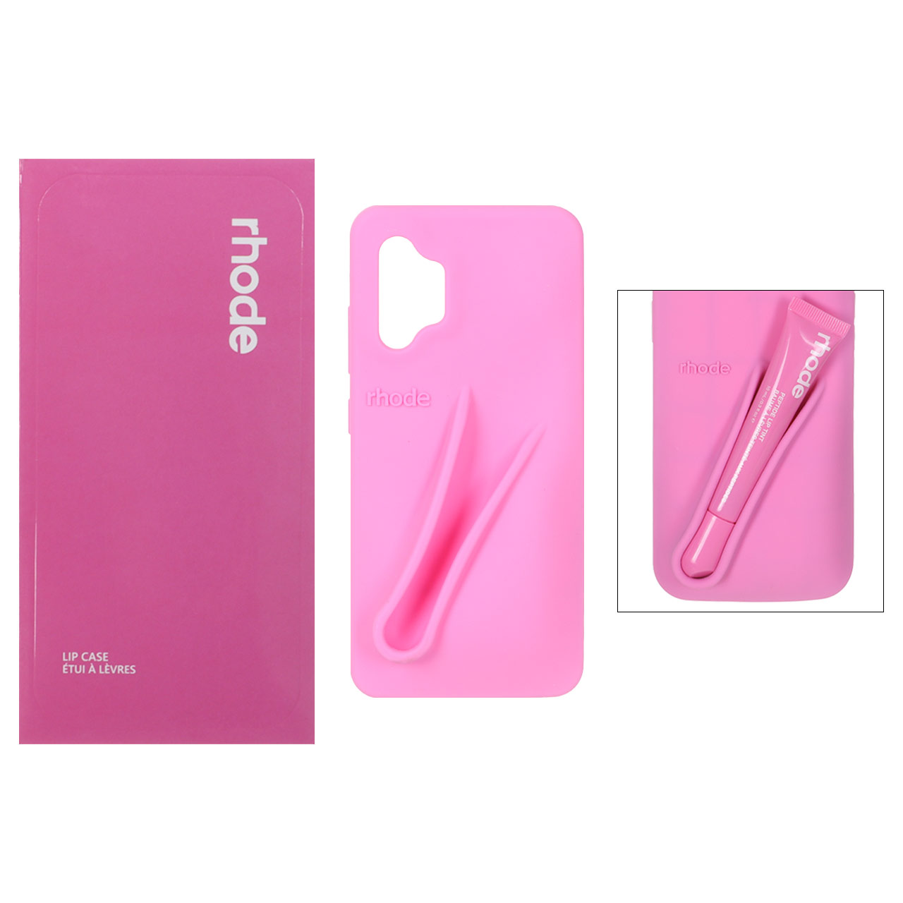 قاب سیلیکونی پاک کنی اورجینال rhode با ست لیپ گلاس Samsung Galaxy A32 4G - صورتی