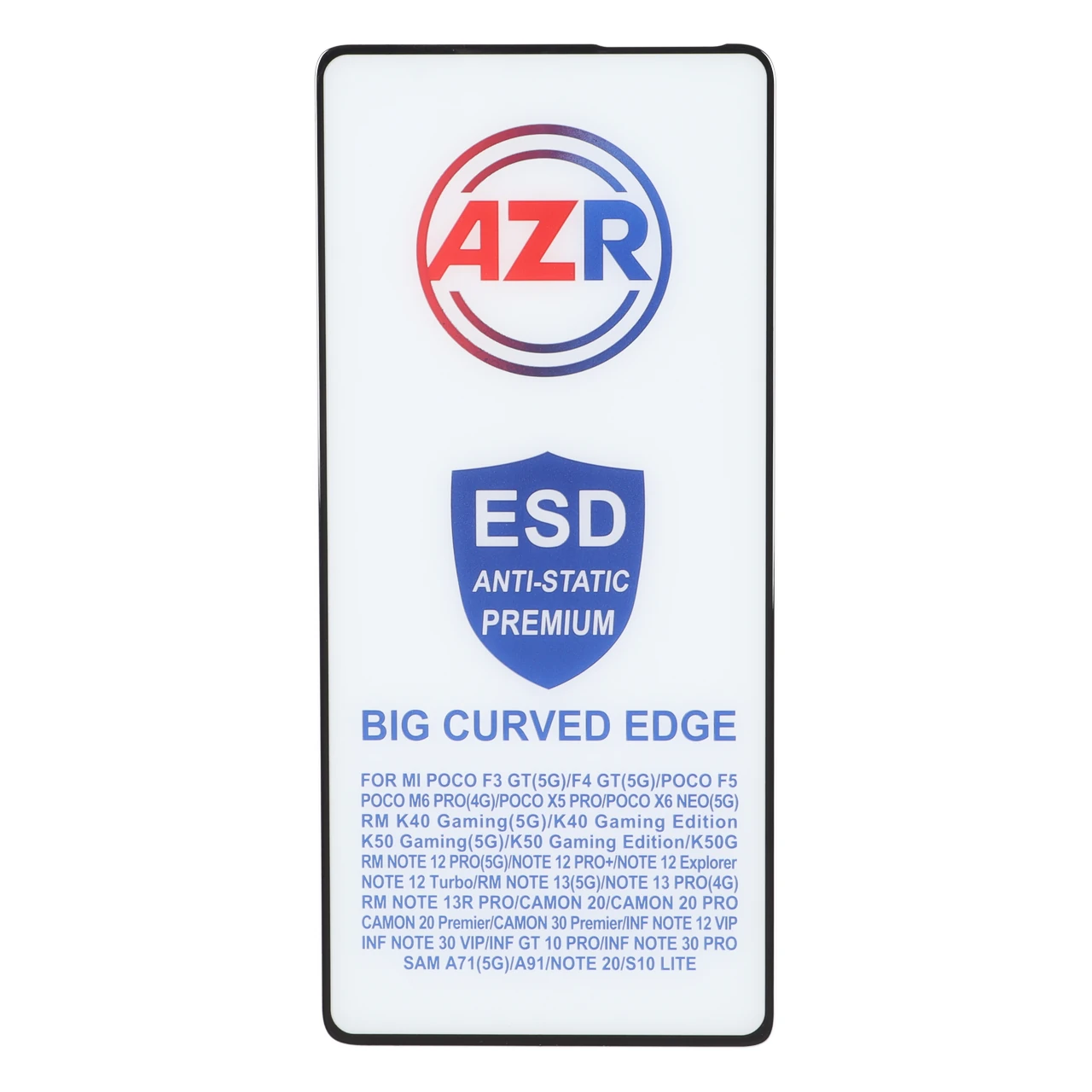 محافظ صفحه نمایش شیشه‌ای AZR مدل Big curved ESD Anti Static مناسب برای شیائومی Redmi Note 14S و Note 13 Pro 4G و پوکو M6 Pro 4G