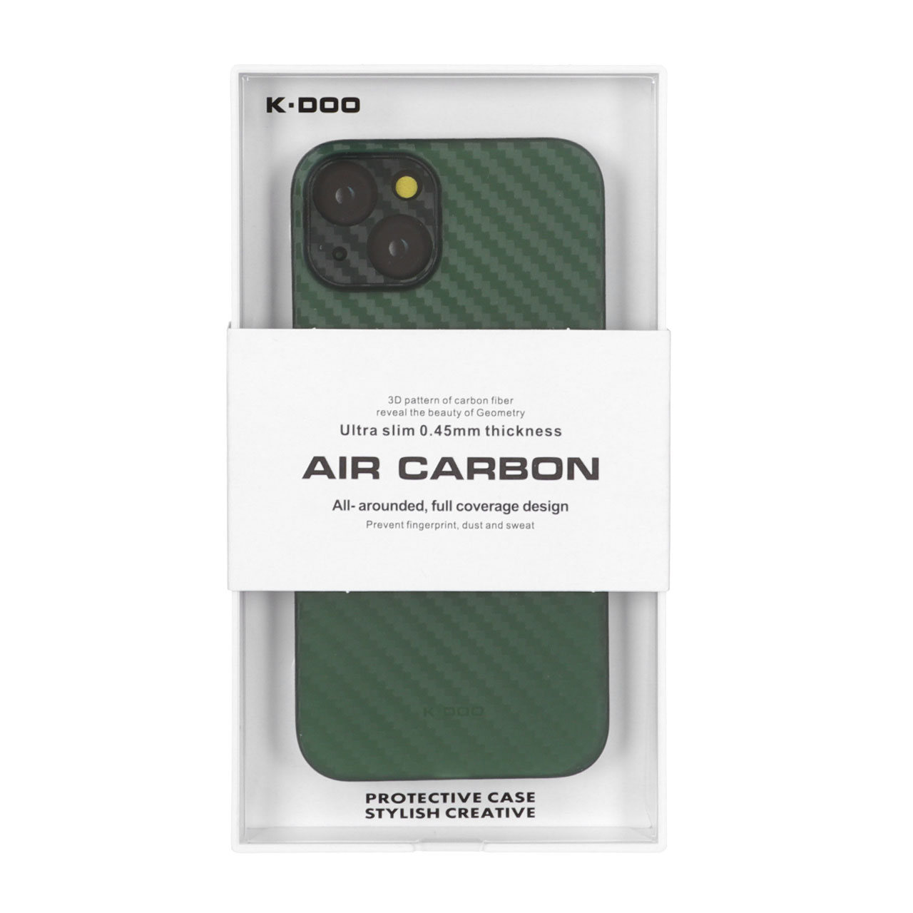 قاب طرح فیبر کربن محافظ لنزدار KDoo Air Carbon سبز مناسب برای آیفون 13 و آیفون 14