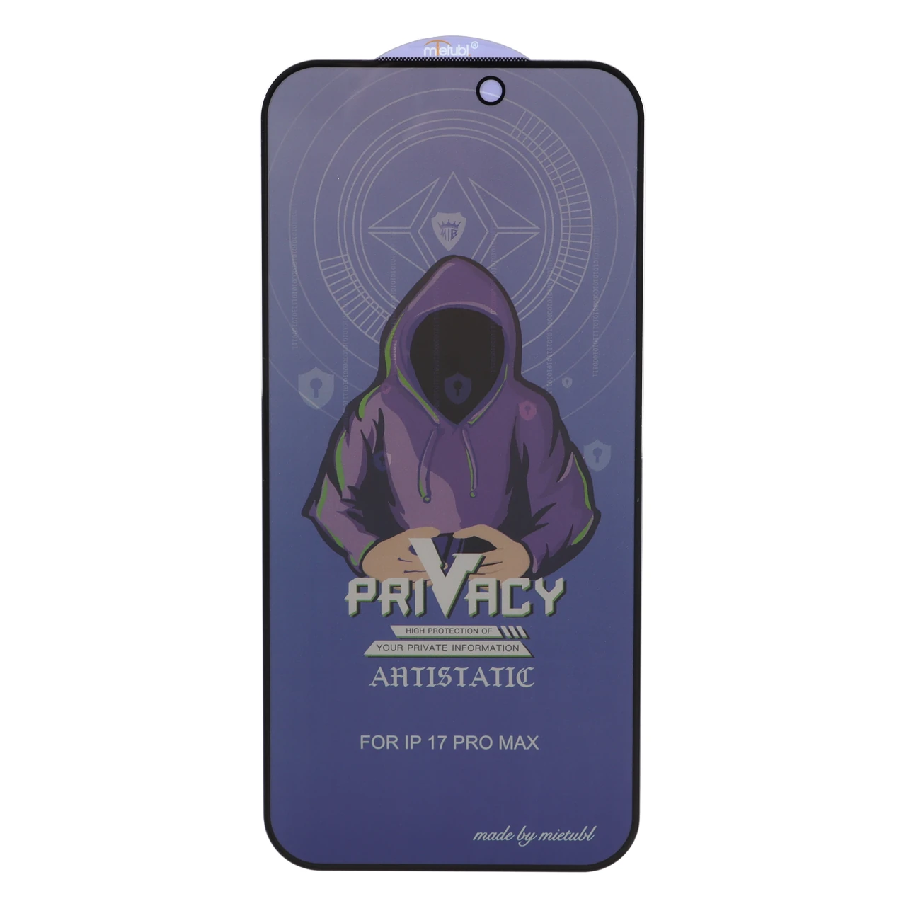 محافظ صفحه نمایش شیشه ای Mietubl Anti Static Privacy فول کاور مناسب آیفون 17 پرو مکس