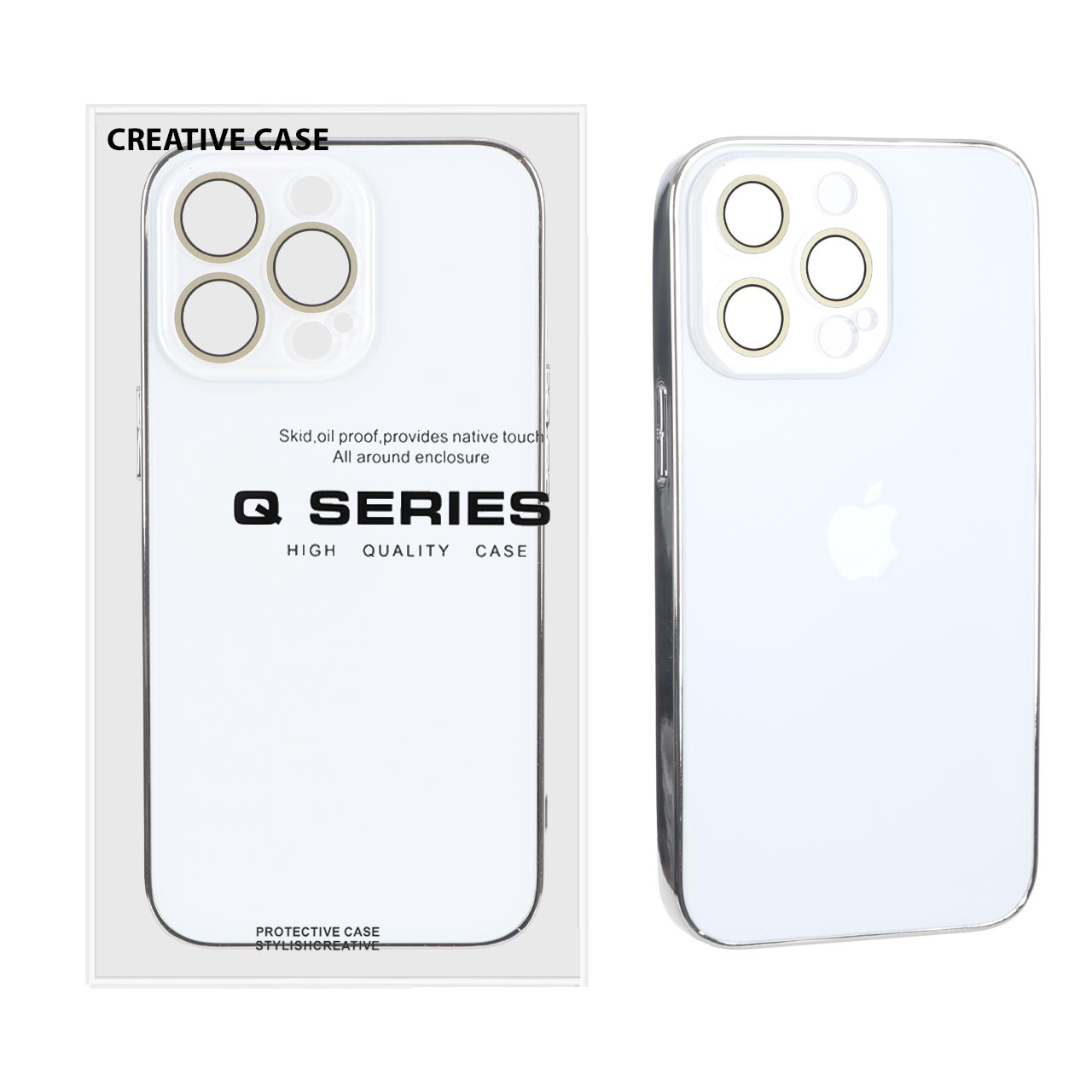 قاب PVD لوگودار محافظ لنز شیشه ای گلس دار Apple iPhone 14 Pro - سفید (پک دار)