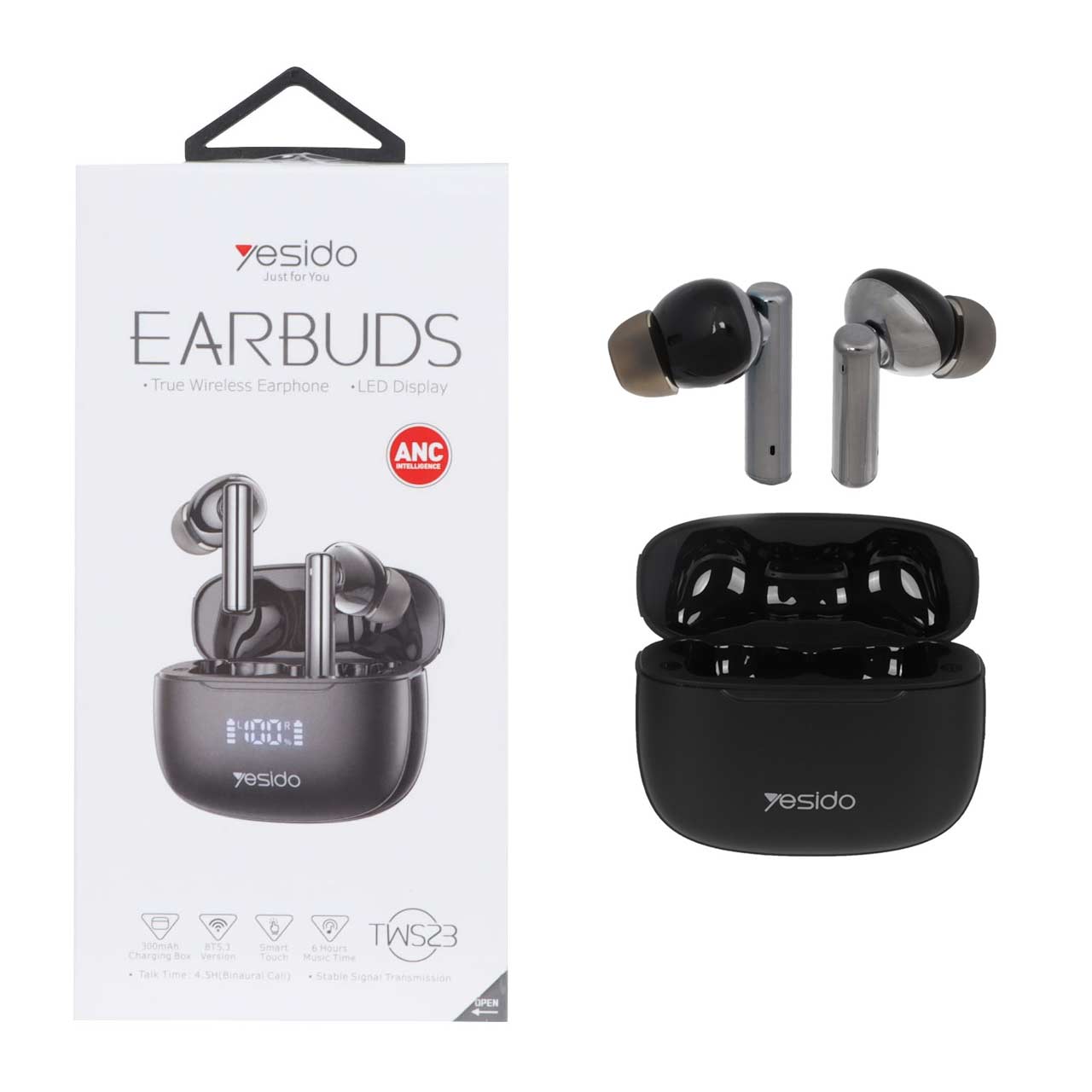 هدفون بلوتوثی یسیدو مدل TWS23 با قابلیت حذف نویز فعال (ANC) و گارانتی 18 ماهه نیکان همراه - مشکی
