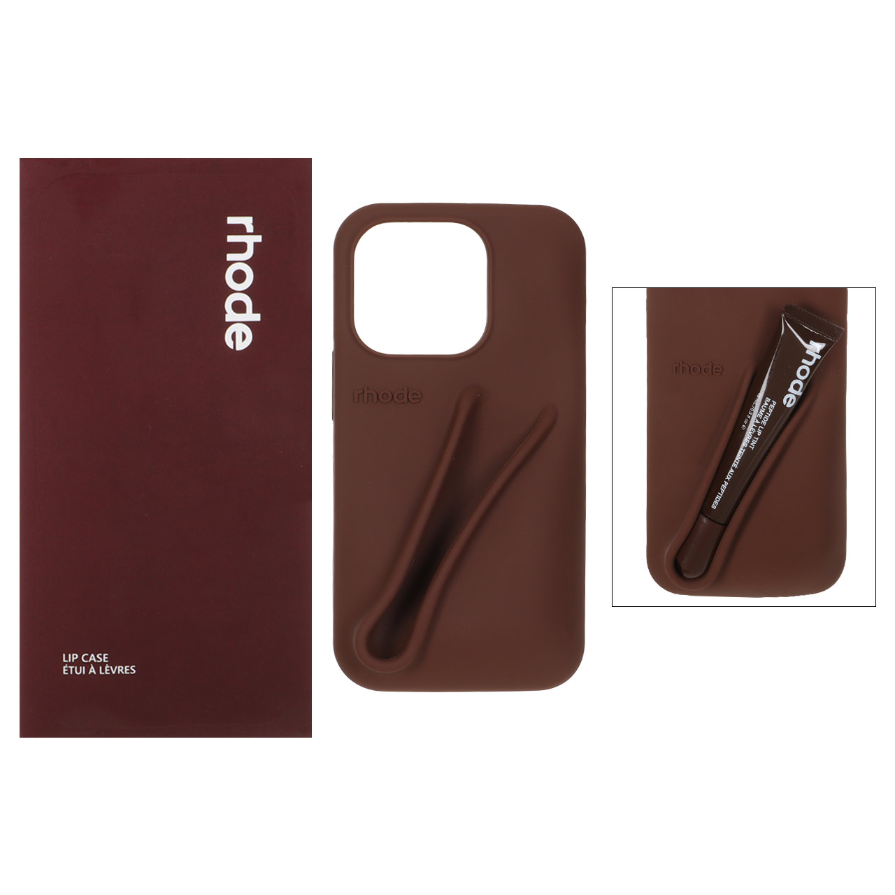 قاب سیلیکونی پاک کنی اورجینال rhode با ست لیپ گلاس Apple iPhone 13 Pro - قهوه ای