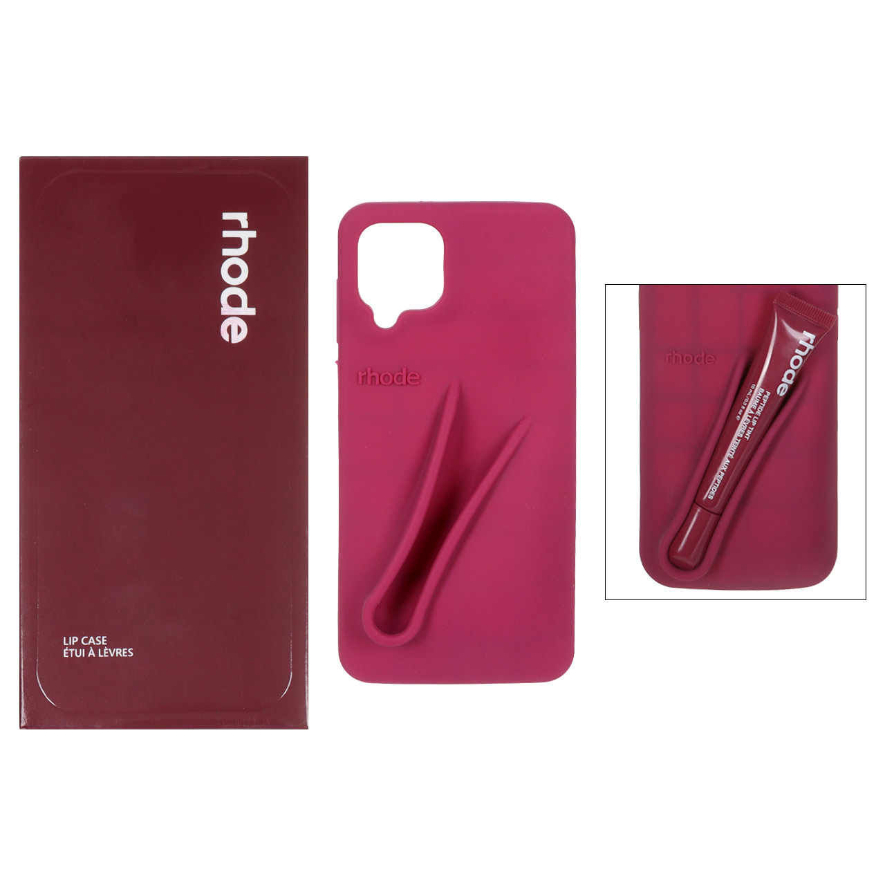 قاب سیلیکونی پاک کنی اورجینال rhode با ست لیپ گلاس Samsung Galaxy A12 / M12 / F12 - آلبالویی