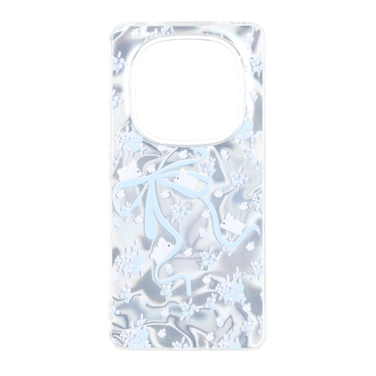 قاب طرح Silver Cloud گل و خرگوش با روبان دور ژله ای مناسب برای شیائومی ردمی نوت 14 پرو 4G