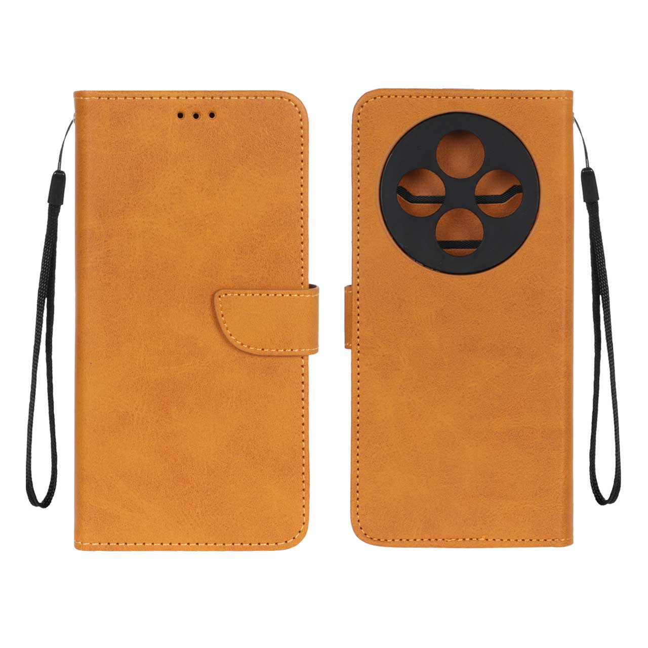 کیف چرمی موبایل مگنتی محافظ لنزدار Xiaomi Redmi 14C / Redmi A3 Pro / Redmi A4 / Poco C75 - عسلی