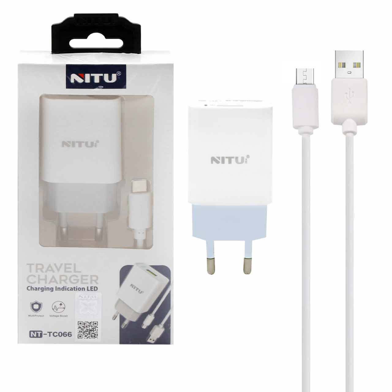شارژر دیواری فست Nitu مدل NT-TC066 به همراه کابل Micro USB سفید