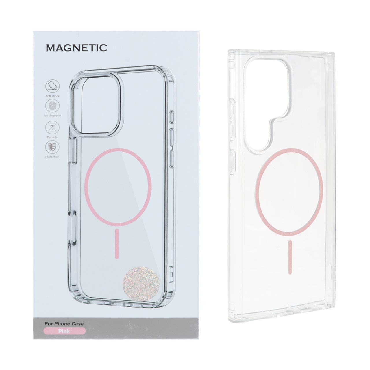 قاب اورجینال Magnetic دور ژله‌ ای مگ سیف مناسب برای سامسونگ گلکسی S22 Ultra رنگ صورتی
