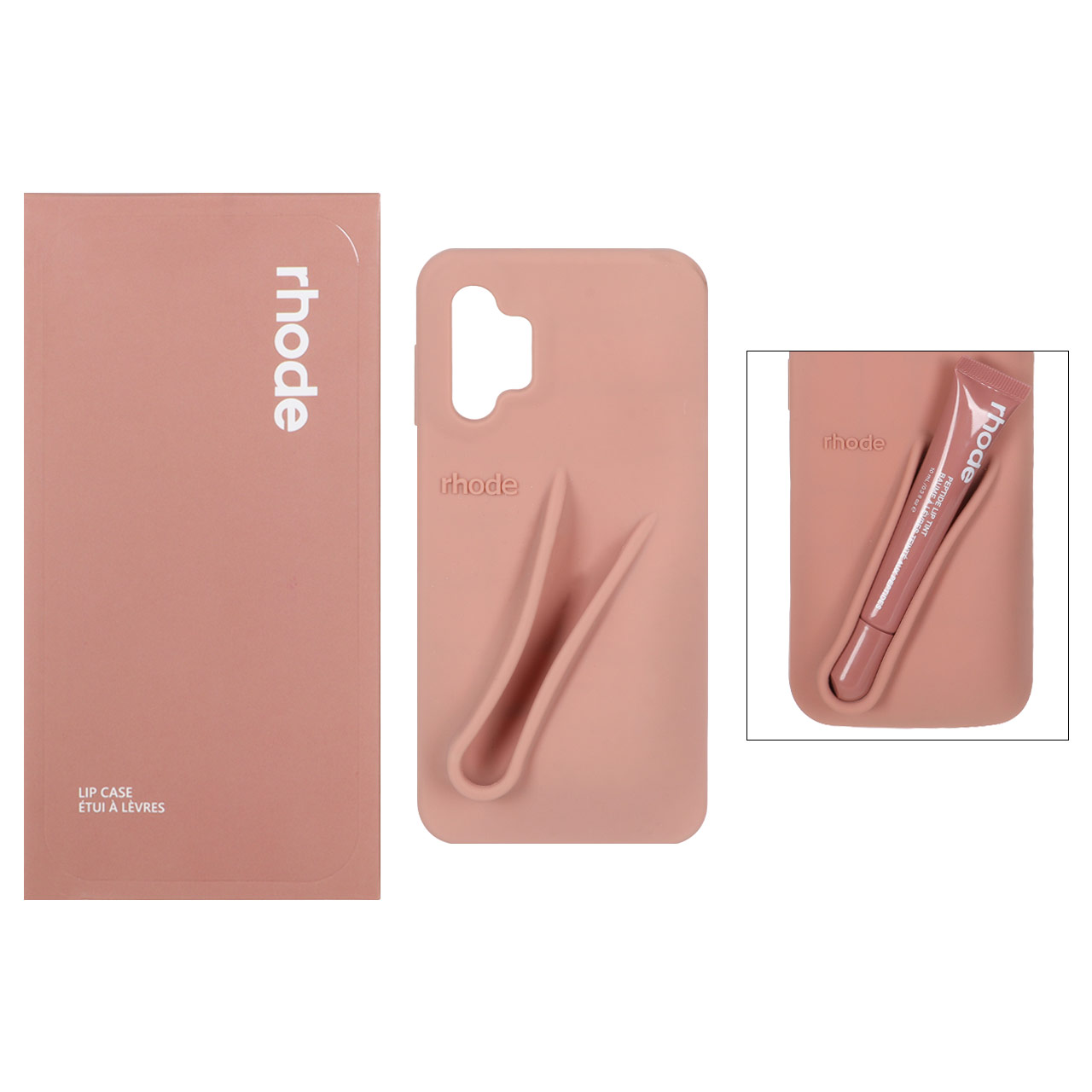 قاب سیلیکونی پاک کنی اورجینال rhode با ست لیپ گلاس Samsung Galaxy A13 4G / A13 5G / A04s / M13 4G / M23 / F13 - کرم نارنجی