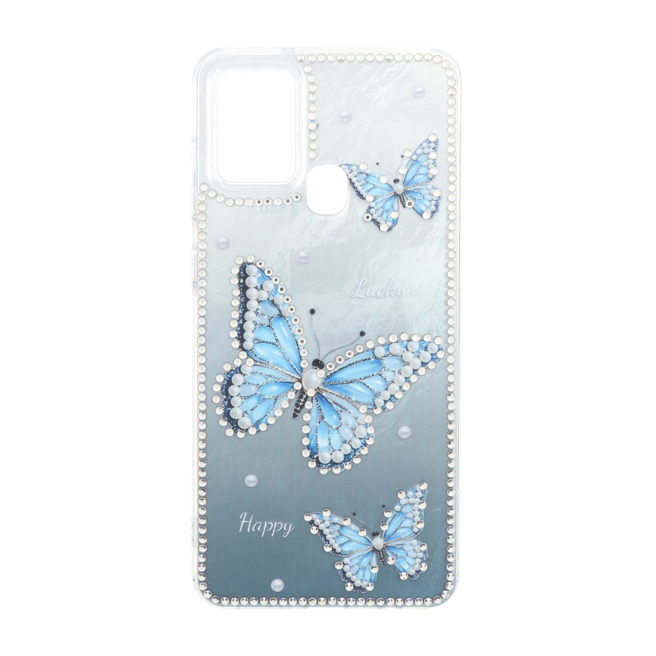 قاب طرح اطلسی Butterfly نگین‌دار مناسب برای سامسونگ گلکسی A21s آبی