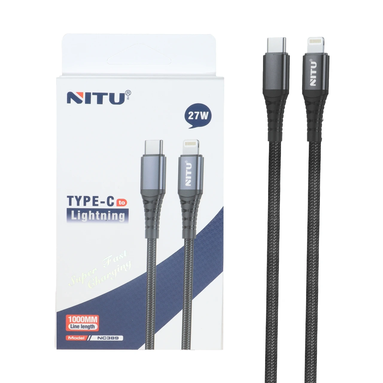 کابل شارژ فست Nitu مدل NC389 Type-C به لایتنینگ 27 وات مشکی