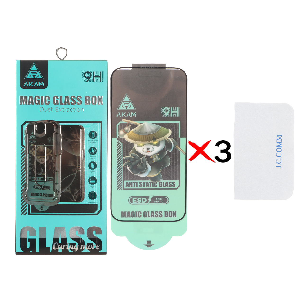 محافظ صفحه نمایش شیشه ای اورجینال Full Cover ESD Anti Static آکام مجیک گلس باکس مناسب برای آیفون 16 (پک 3 عددی)