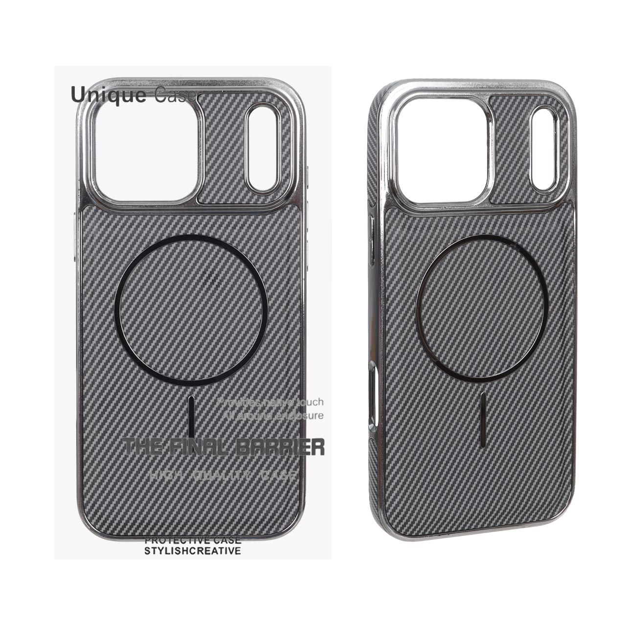 قاب طرح Unique Case هاشور مگنت فلزی Gunmetal طوسی مناسب برای آیفون 17 پرو مکس