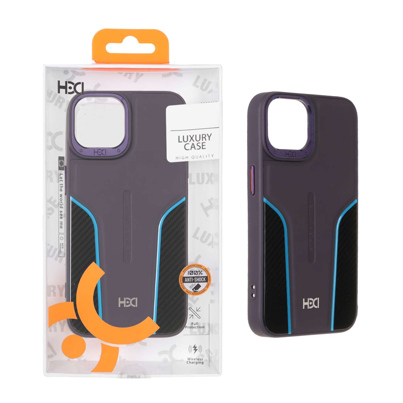 قاب اورجینال HDD طرح کربن محافظ لنز فلزی Apple iPhone 13 / iPhone 14 - بنفش