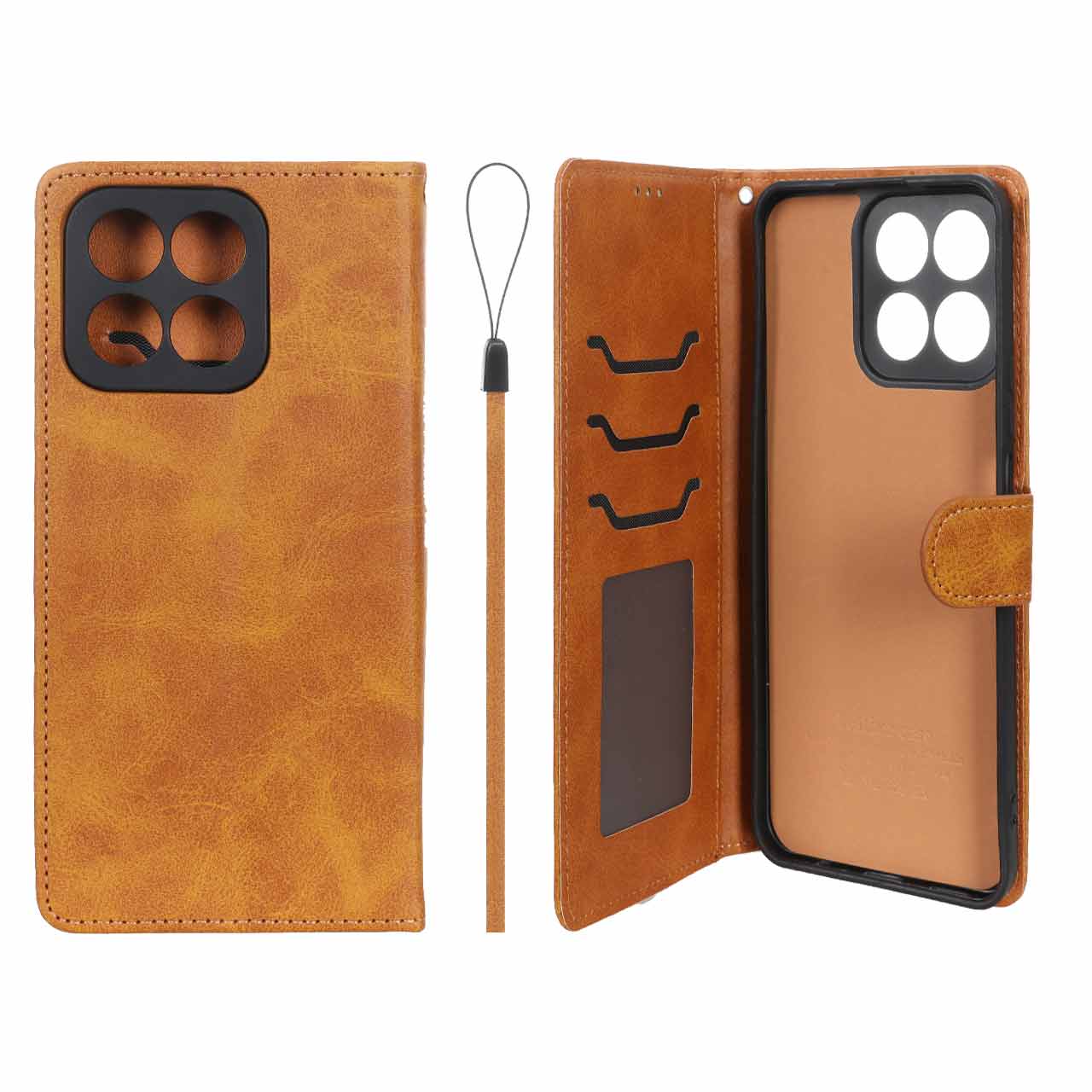 کیف چرمی مگنتی داخل خز عسلی مناسب برای Honor X7c
