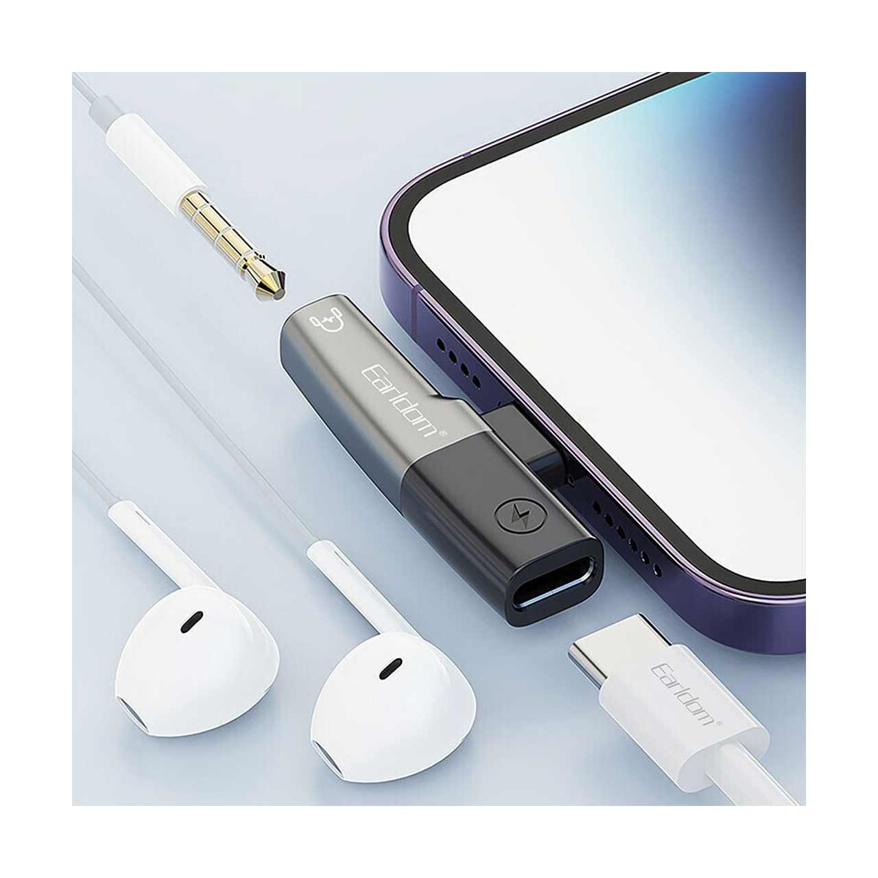 تبدیل 2 به 1 Earldom Type-C و AUX به Lightning مدل OT107L خاکستری