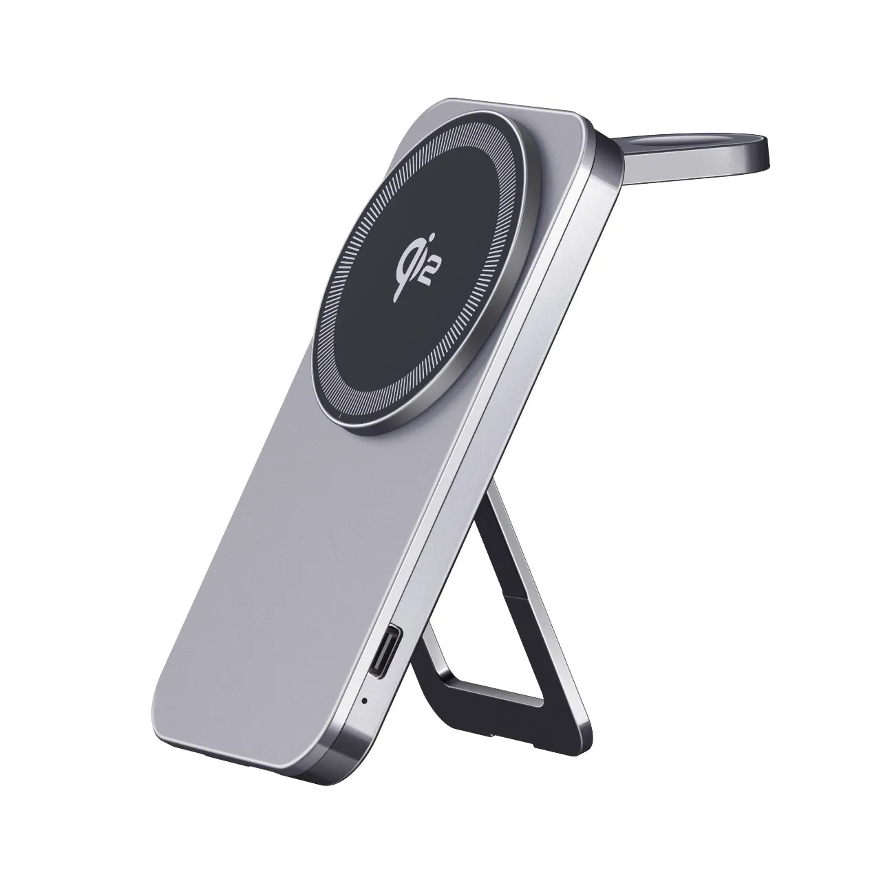 شارژر وایرلس دوکاره گرین لاین مدل Magstand Duo GNMGSTDUOKGY با قابلیت استند و مگ‌سیف