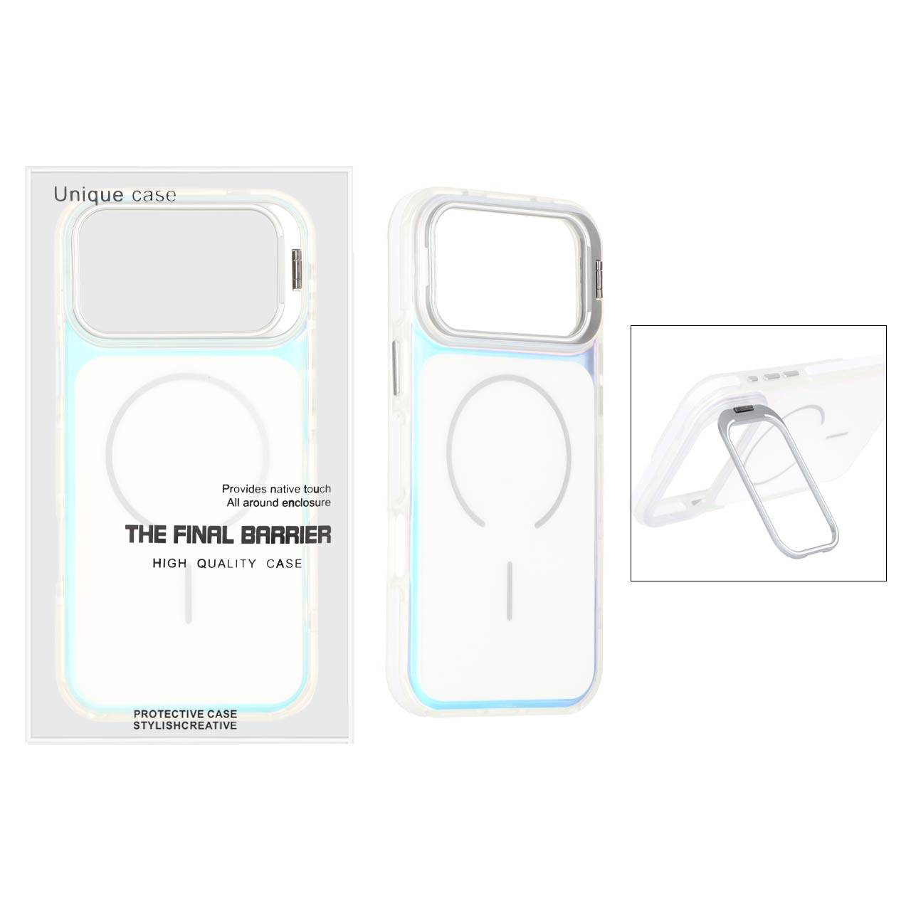 قاب اورجینال Unique Case هفت رنگ MagSafe دور رنگی لنز استندشو مناسب برای آیفون 17 پرو مکس و آیفون 18 پرو مکس