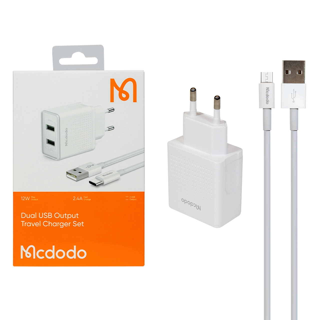 شارژر دیواری فست دو پورت Mcdodo مدل CH-3971 12W به همراه کابل شارژ MicroUSB - سفید