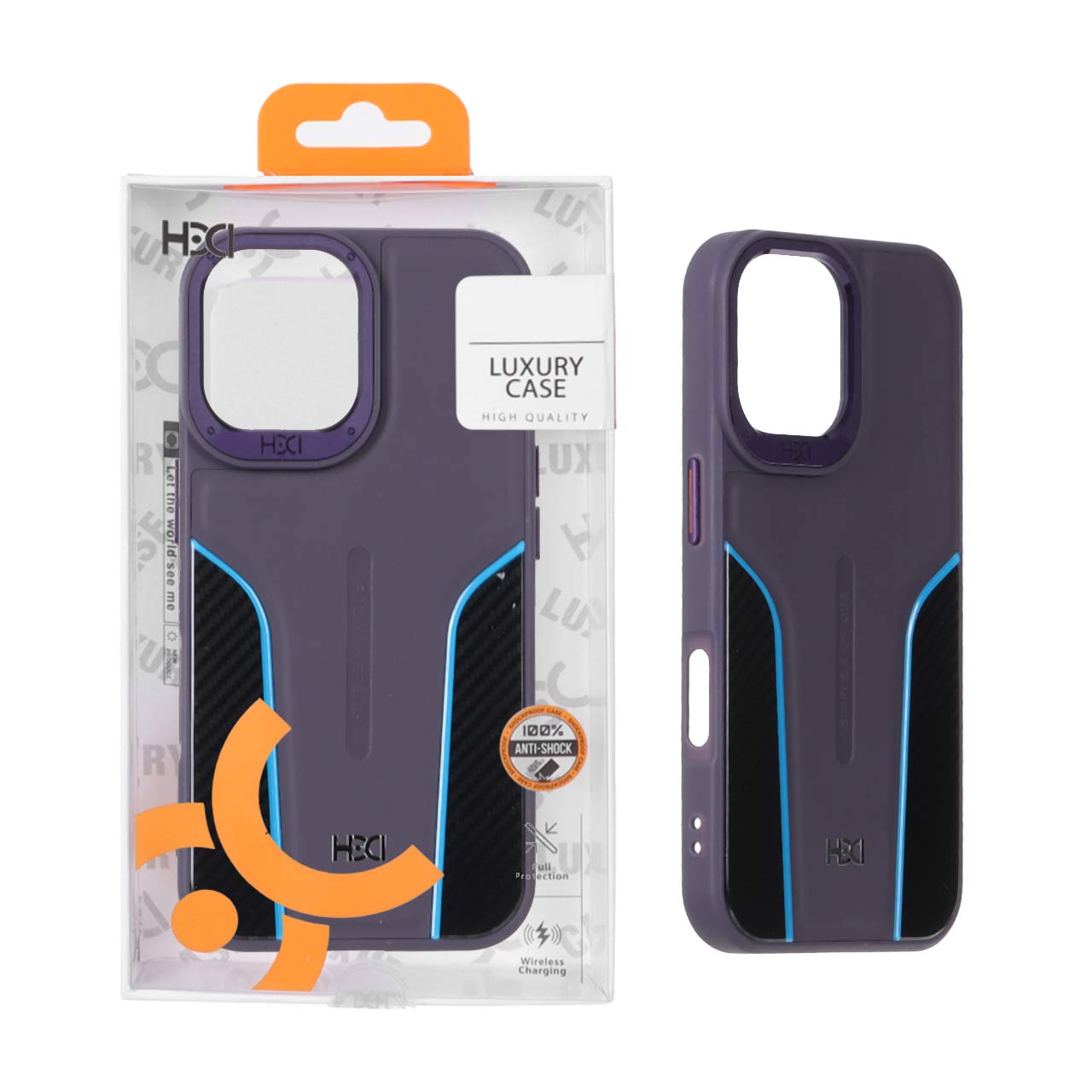 قاب اورجینال HDD طرح کربن محافظ لنز فلزی Apple iPhone 16 - بنفش