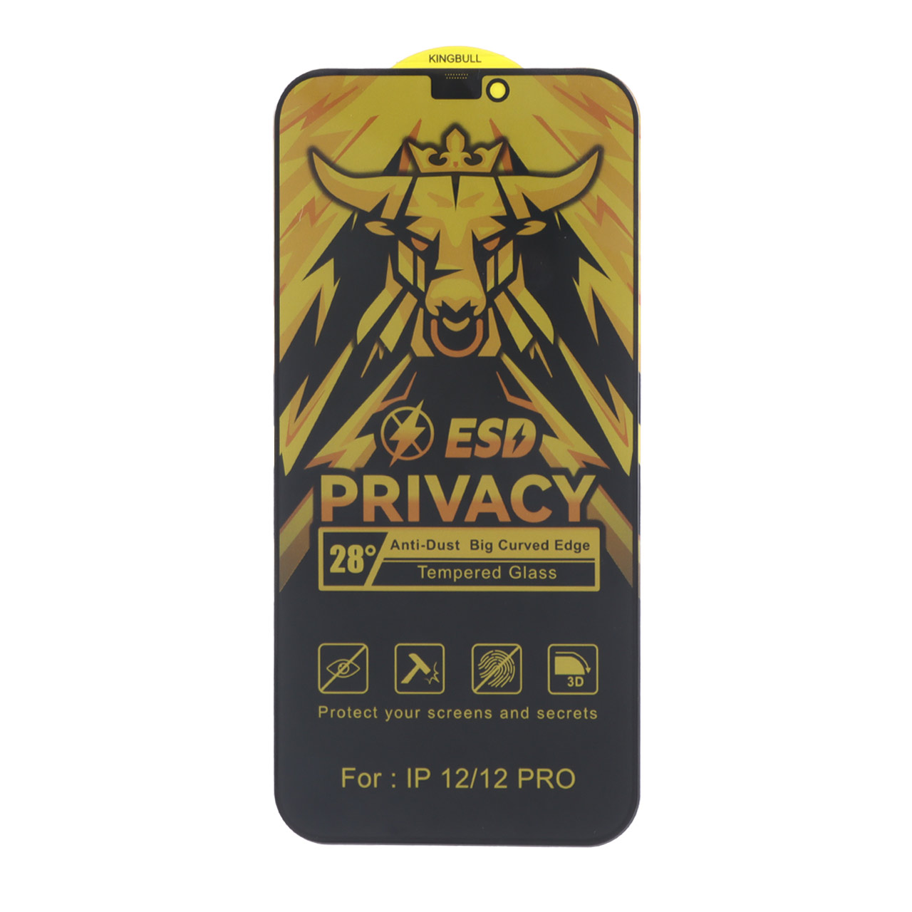 محافظ صفحه نمایش شیشه ای Full Cover Privacy King Bull - ESD مدل Apple iPhone 12 / iPhone 12 Pro