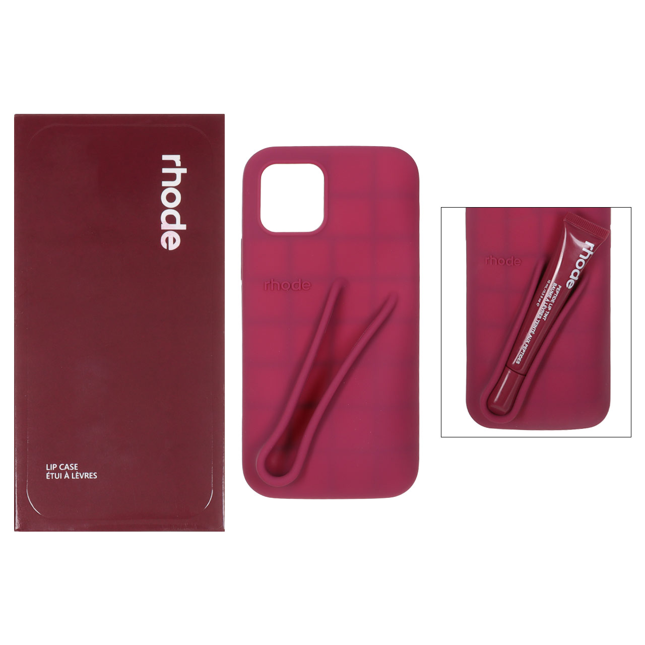 قاب سیلیکونی پاک کنی اورجینال rhode با ست لیپ گلاس Apple iPhone 12 Pro / iPhone 12 - آلبالویی