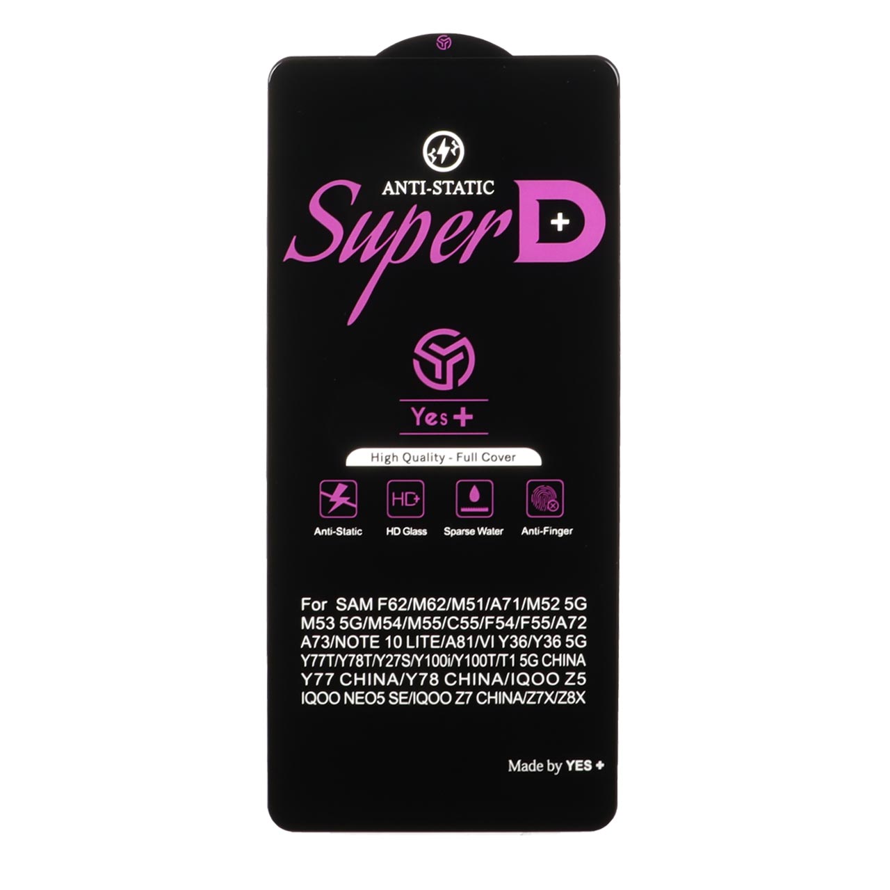 محافظ صفحه نمایش شیشه ای Super D Anti Static Yes Plus مدل Samsung Galaxy A71 / A72 / A73 / M51 / M52 / M53 / M54 / M62 / Note 12 Pro 5G / Note 12 Pro Plus / Poco X5 Pro / Poco F5