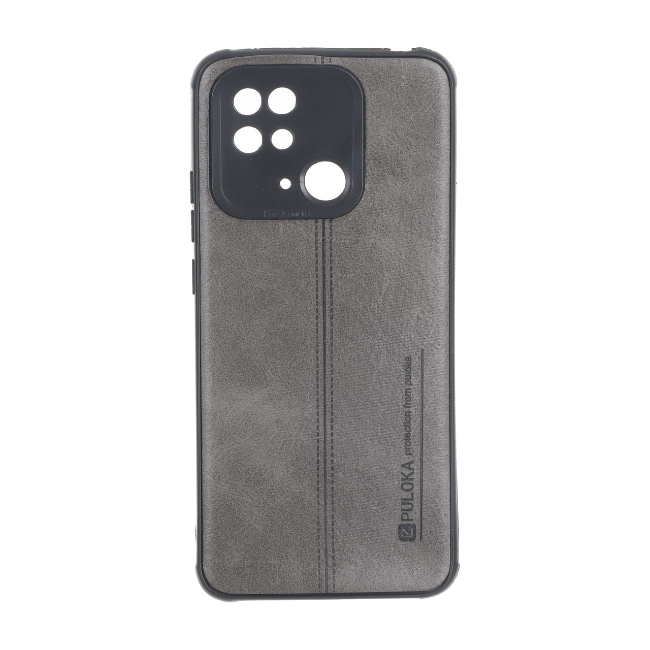 قاب Puloka طرح چرم دوخت دار محافظ لنزدار Xiaomi Redmi 10C / Redmi 10 Power / Poco C40 - طوسی