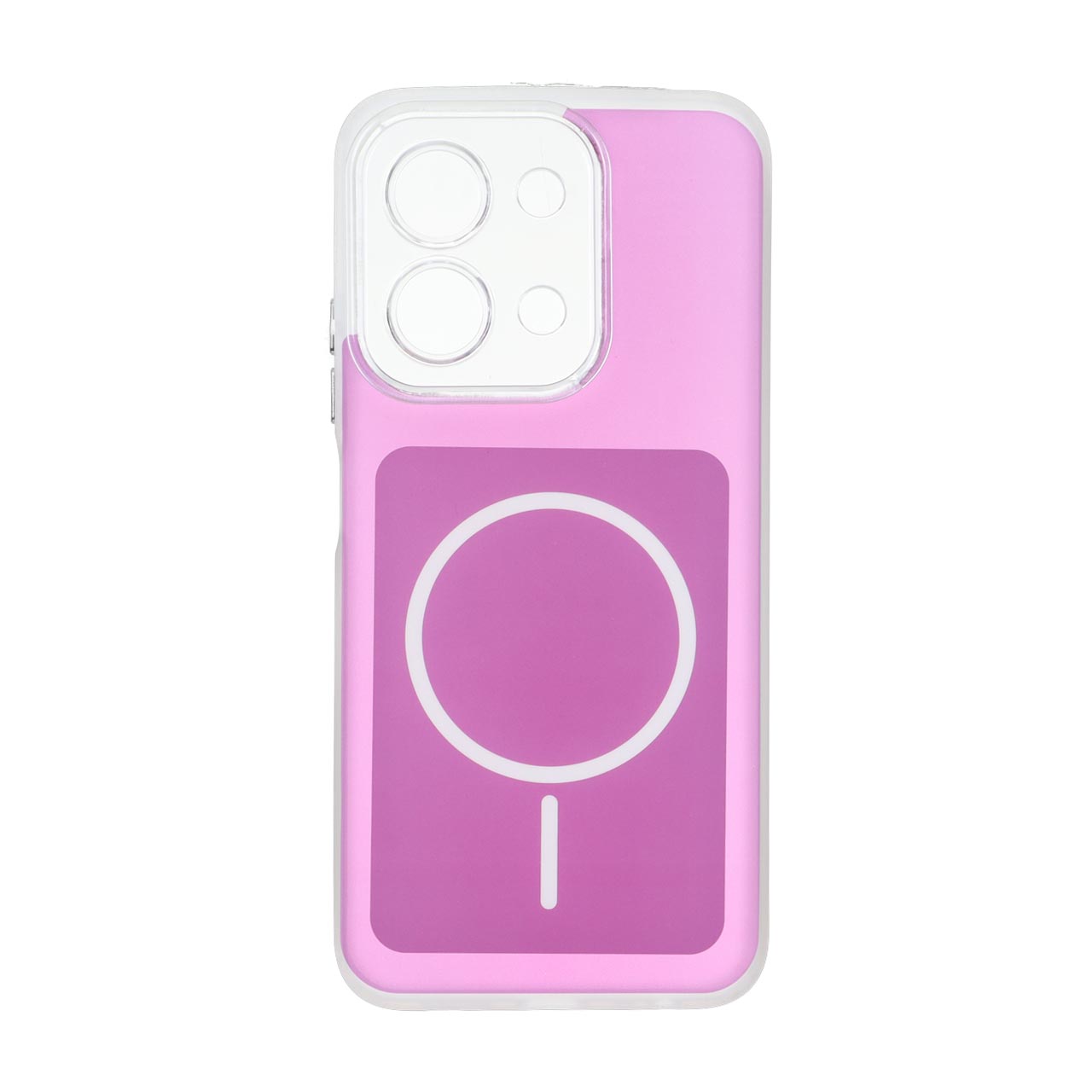 قاب مستطیلی مات طرح مگ سیف لنز شفاف سرخابی مناسب برای شیائومی ردمی 15C / پوکو C85