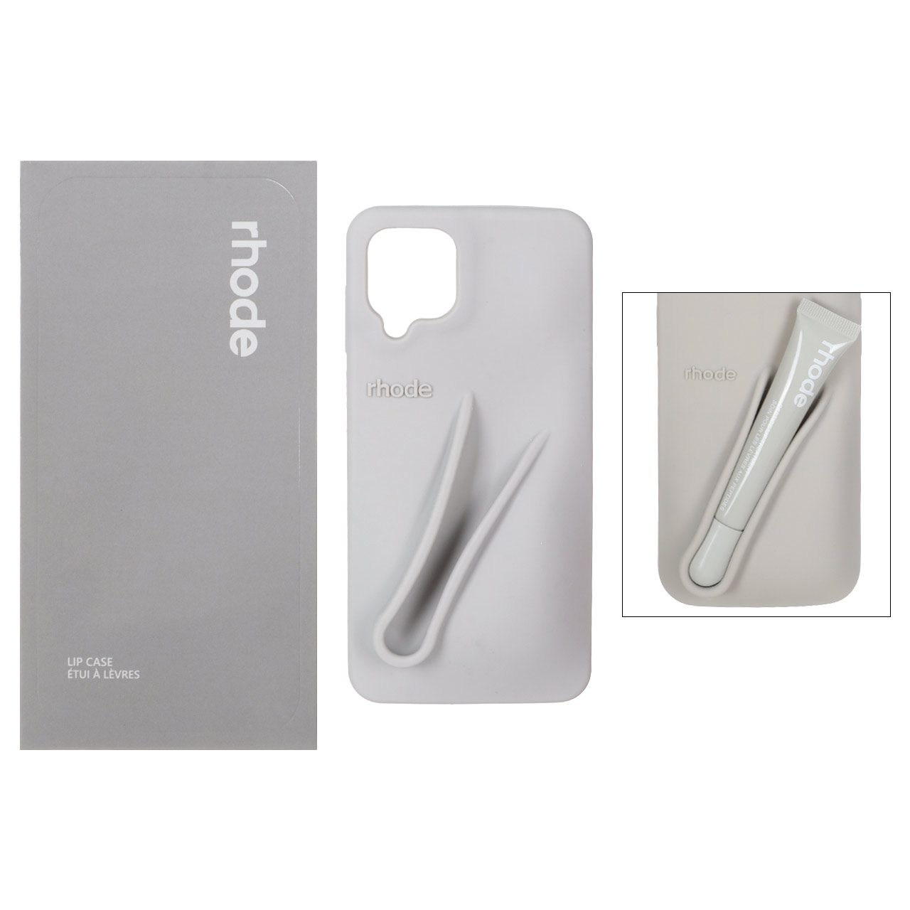 قاب سیلیکونی پاک کنی اورجینال rhode با ست لیپ گلاس Samsung Galaxy A12 / M12 / F12 - طوسی