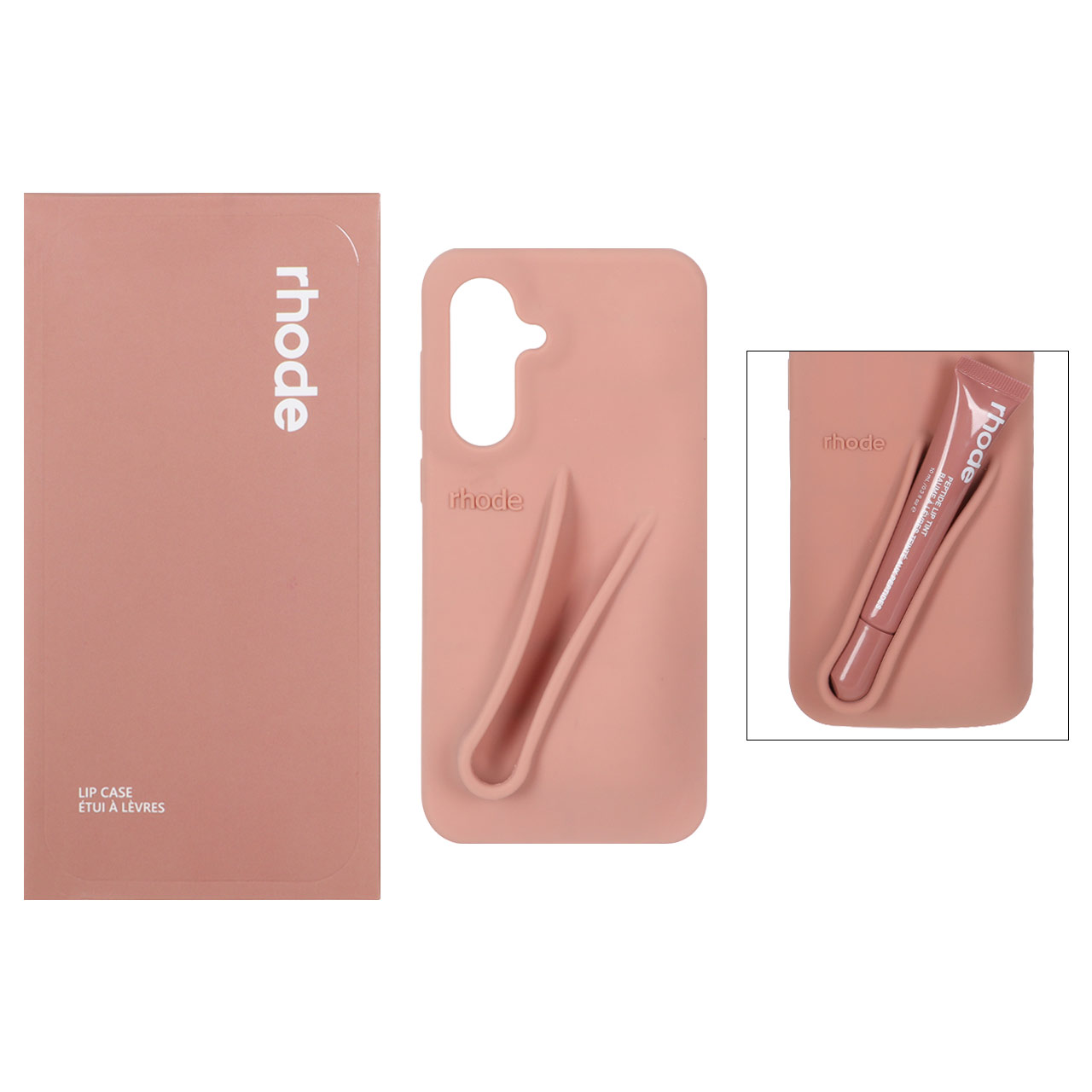 قاب سیلیکونی پاک کنی اورجینال rhode با ست لیپ گلاس Samsung Galaxy A56 / A36 - کرم نارنجی