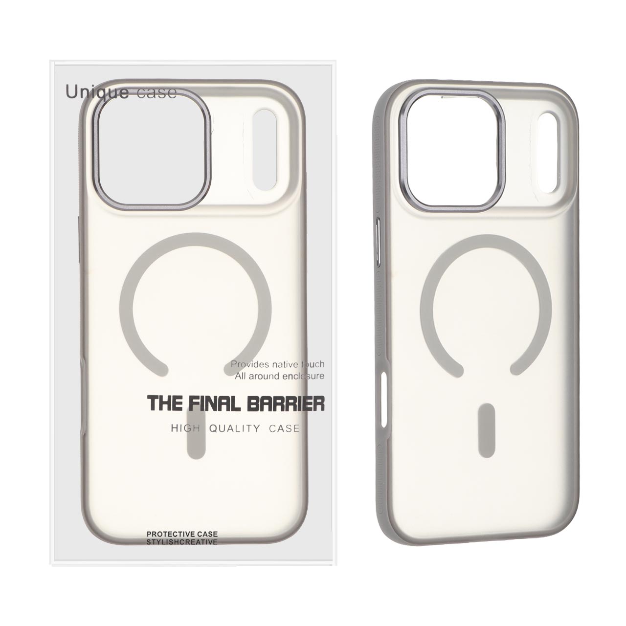 قاب اورجینال Unique Case مات MagSafe دور رنگی Soft لنز آلومینیومی Apple iPhone 17 Pro Max - طوسی (پک دار)