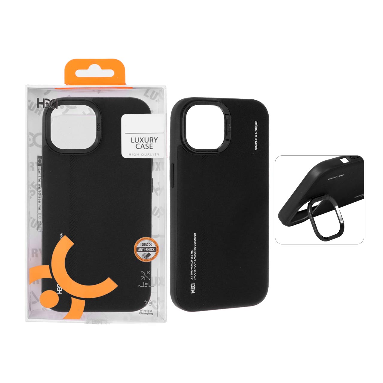 قاب اورجینال HDD طرح کربن محافظ لنز فلزی استندشو Apple iPhone 15 / iPhone 14 / iPhone 13 - مشکی