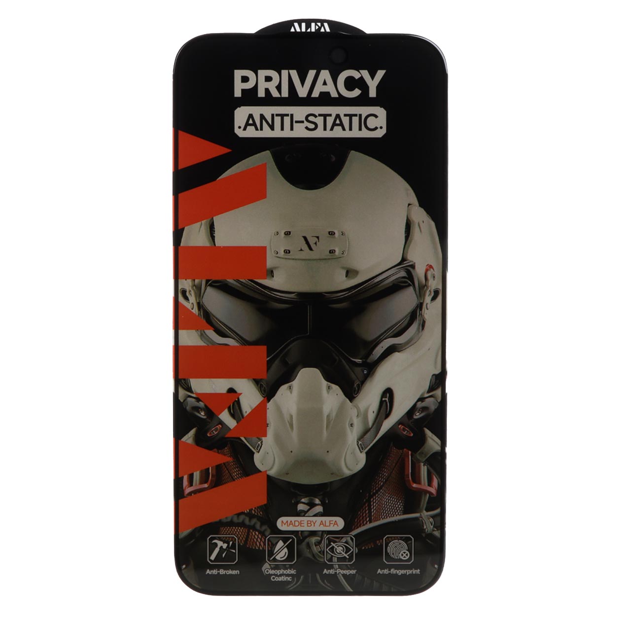 محافظ صفحه نمایش شیشه ای فول کاور ALFA Anti Static Privacy مناسب برای آیفون 15 پرو مکس