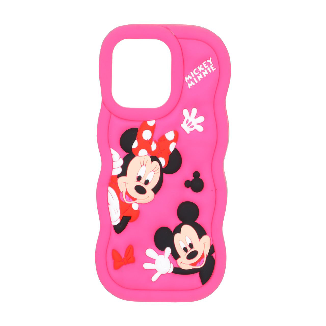 قاب طرح سیلیکونی کنگره ای Mickey Minnie برجسته فانتزی سرخابی مناسب برای آیفون 15 پرو مکس
