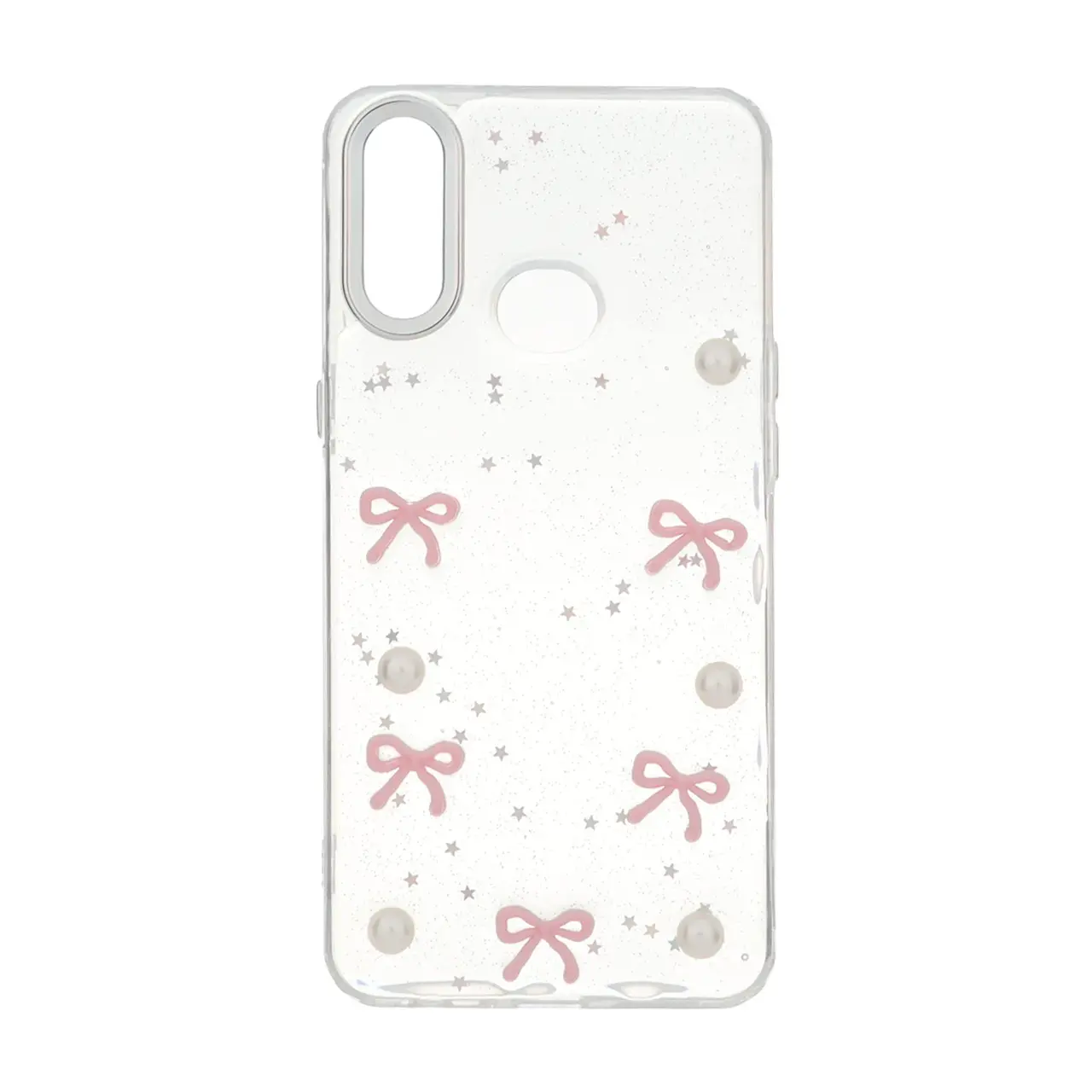 قاب طرح پاپیون و مروارید اکلیلی برجسته با محافظ لنز سیلور مناسب برای سامسونگ گلکسی A10s