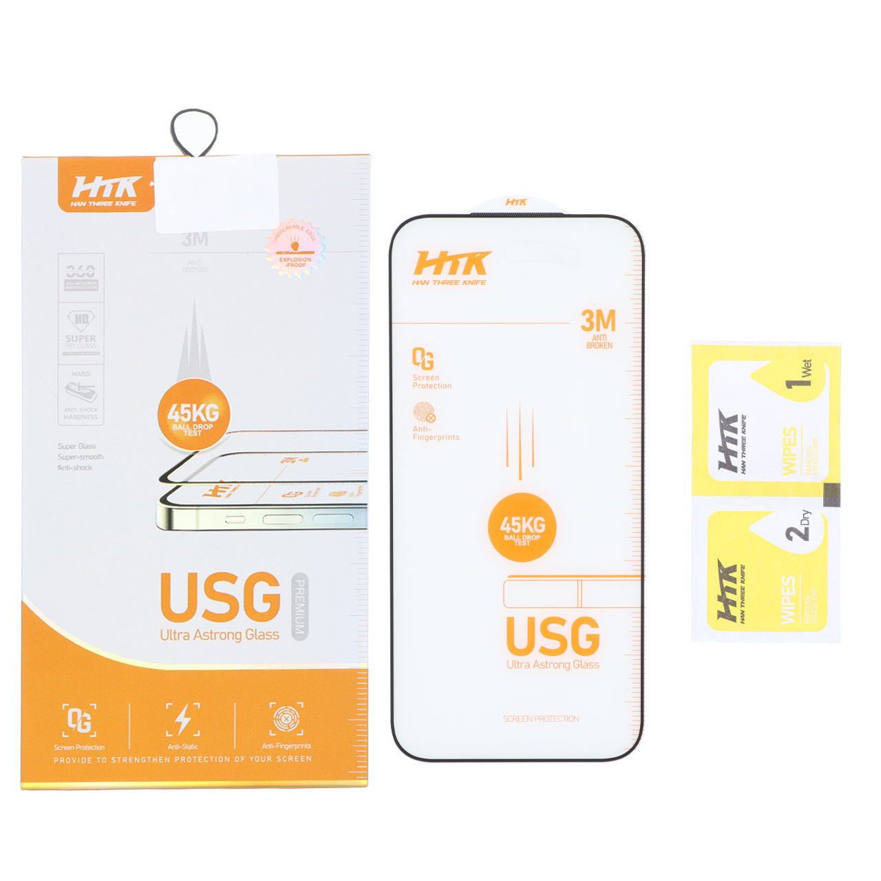 محافظ صفحه نمایش شیشه ای Full Cover USG 45KG - HTK مدل Apple iPhone 17 Pro Max / iPhone 18 Pro Max (پک دار)
