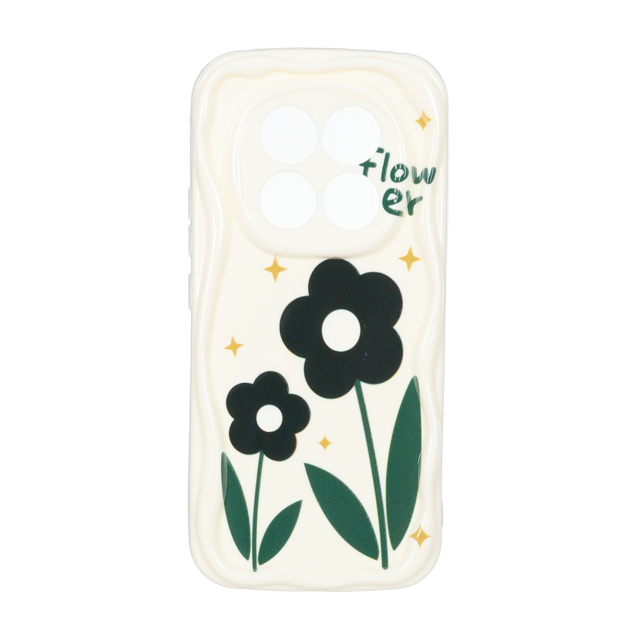 قاب ژله‌ای کنگره‌ای طرح گل و نوشته Flower محافظ لنزدار مناسب برای شیائومی ردمی نوت 14 پرو پلاس 5G