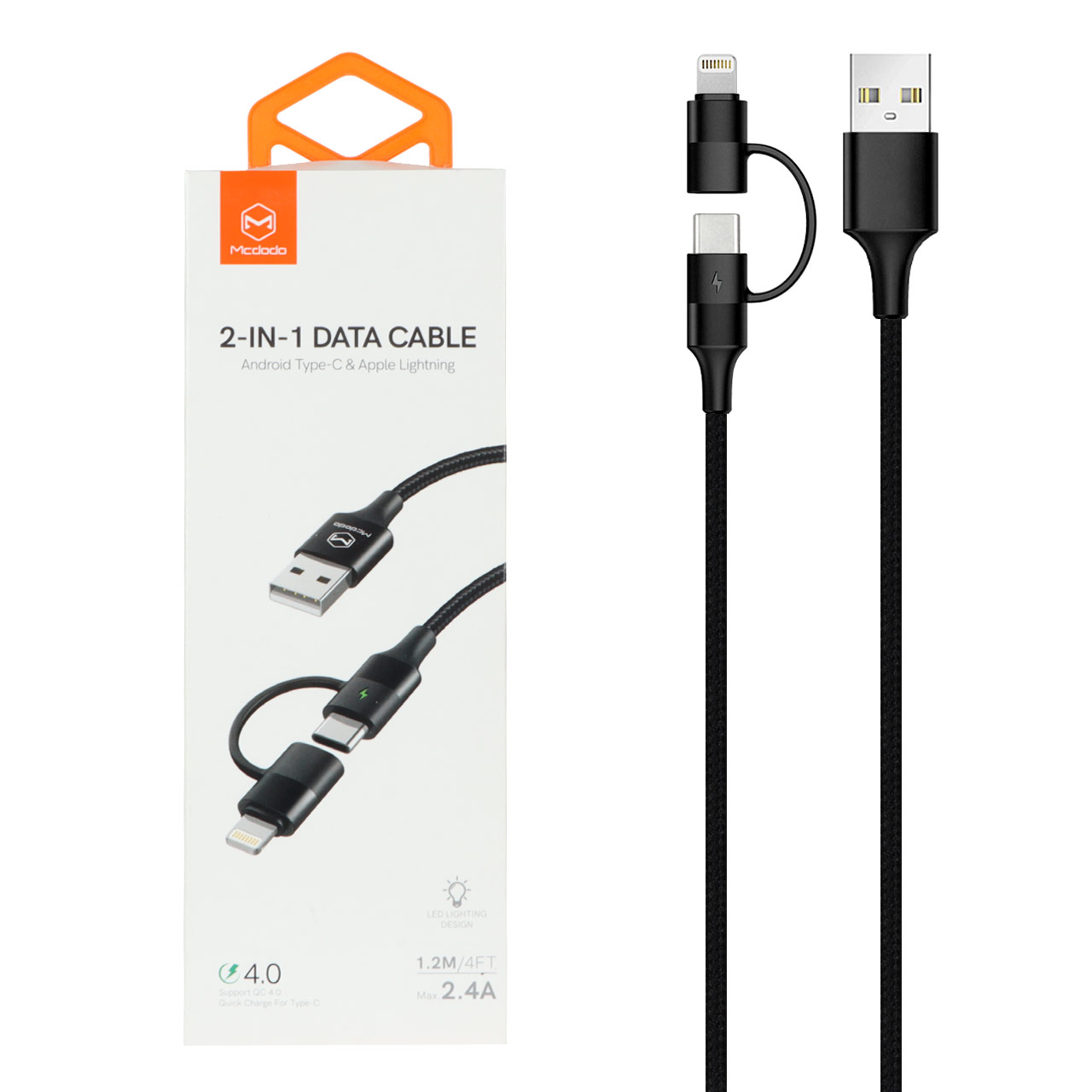 کابل شارژ 1.2 متری فست Mcdodo 2 in 1 مدل CA-6800 - مشکی