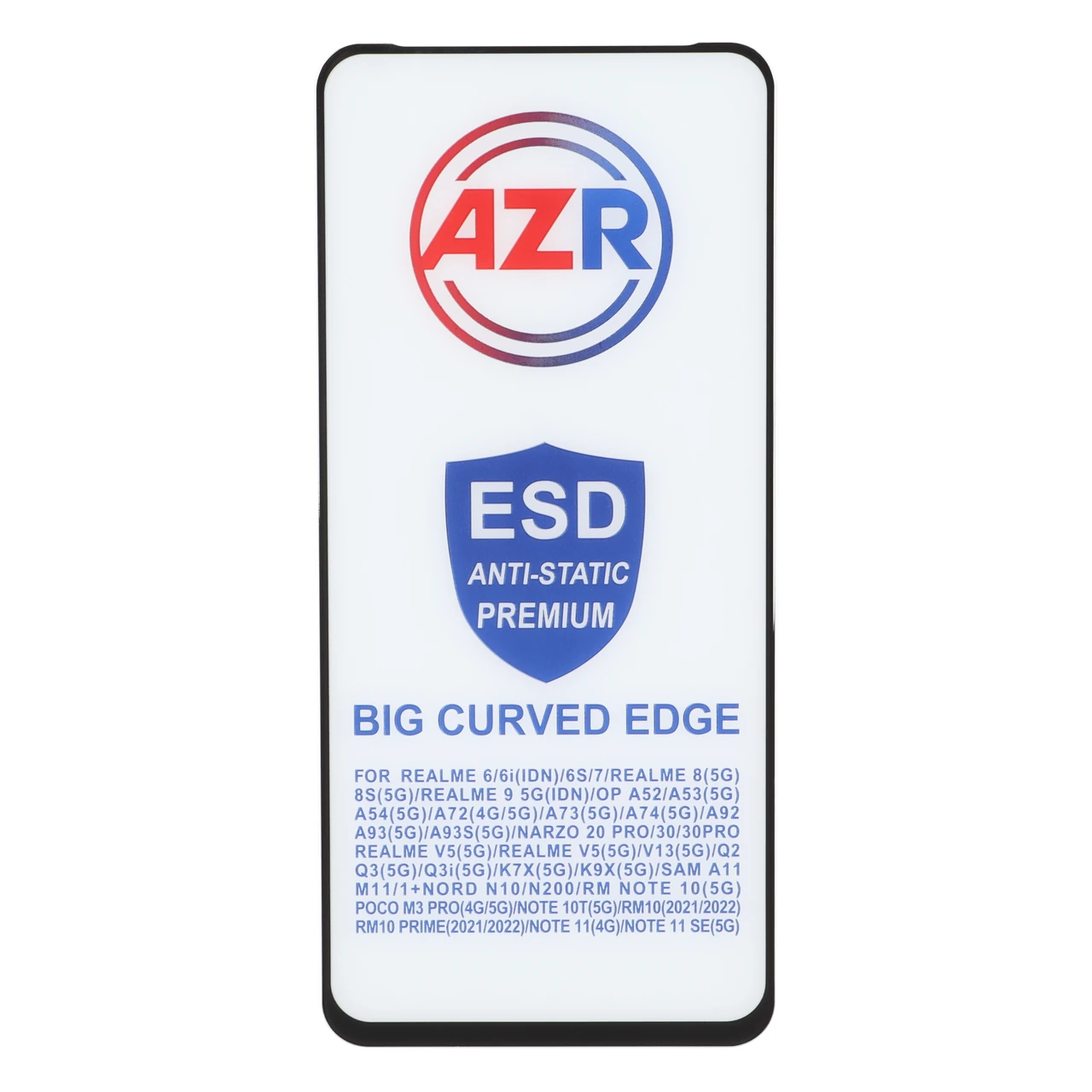محافظ صفحه نمایش شیشه ای AZR مدل Big curved ESD Anti Static مناسب برای Samsung Galaxy A11 / M11 و Redmi Note 9 / Note 9t و Mi 11 lite / Mi 12 lite و Realme 7 / Realme 9