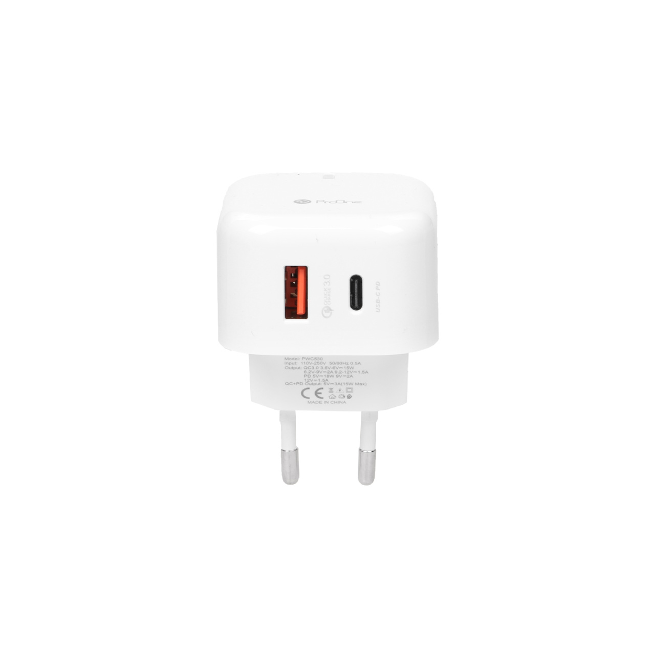شارژر دیواری 18 وات فست و PD دو پورت ProOne مدل PWC530