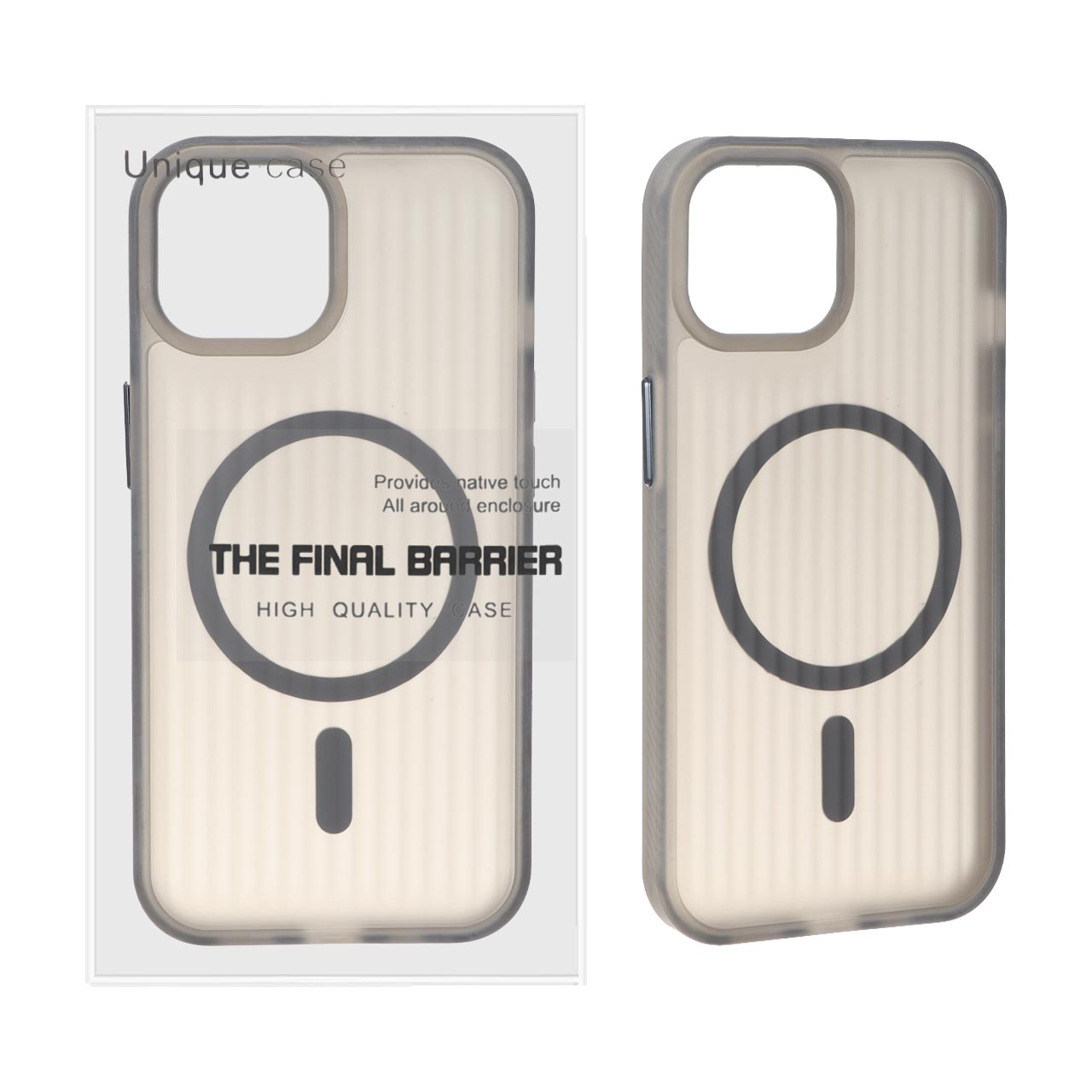 قاب اورجینال Unique Case کرکره ای مات MagSafe مدل Apple iPhone 15 / iPhone 14 / iPhone 13 - دودی (پک دار)