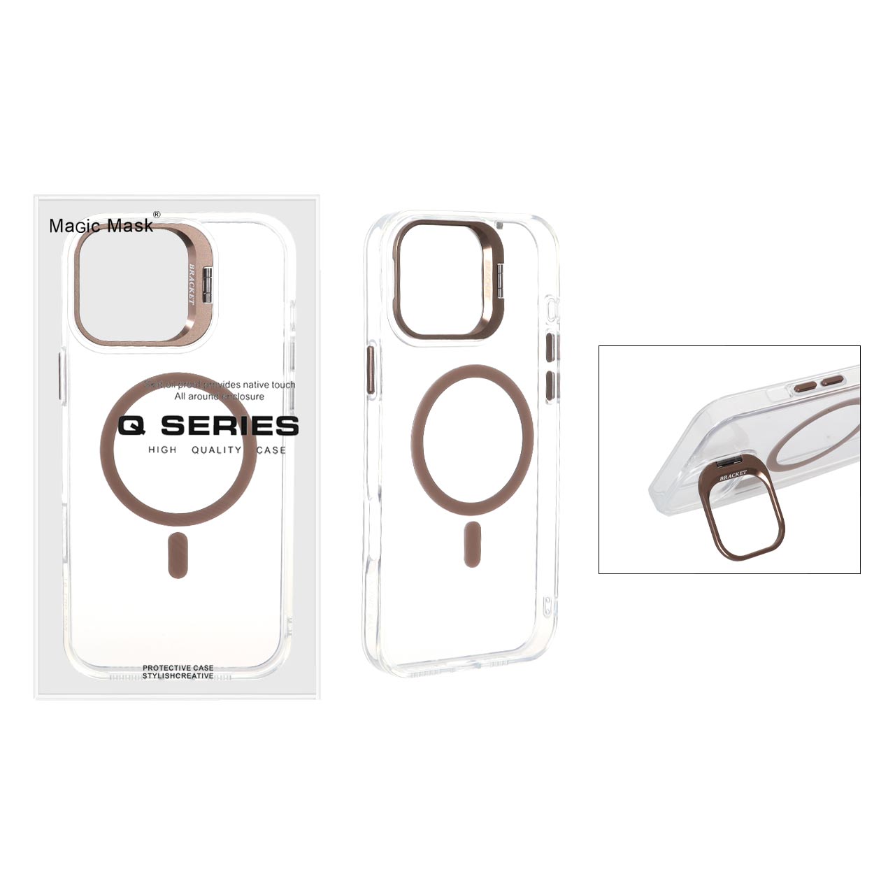 قاب اورجینال Q Series Bracket کریستالی مگ‌سیف لنز استندشو مناسب برای آیفون ۱۶ پرو مکس (قهوه‌ای)