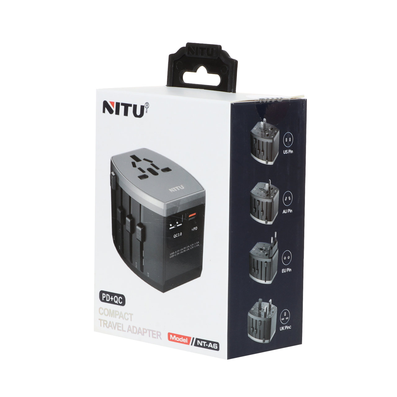 تبدیل برق مسافرتی 3 به 3 یونیورسال NITU مدل NT-A6 مشکی