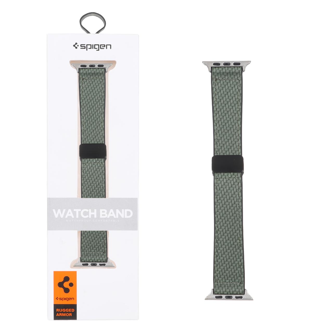 بند اپل واچ سیلیکونی Spigen Rugged Armor طرح حصیری مگنتی سایز 42/44/45/46/49 میلی‌متری - رنگ سبز