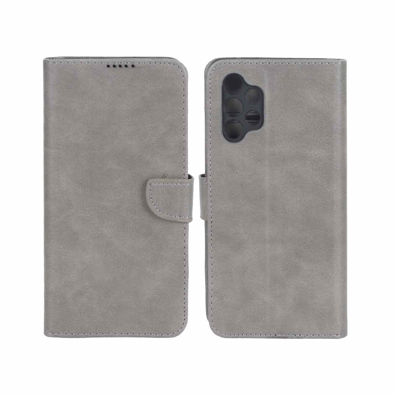 کیف چرمی موبایل مگنتی محافظ لنزدار KRF مدل Samsung Galaxy A73 - طوسی