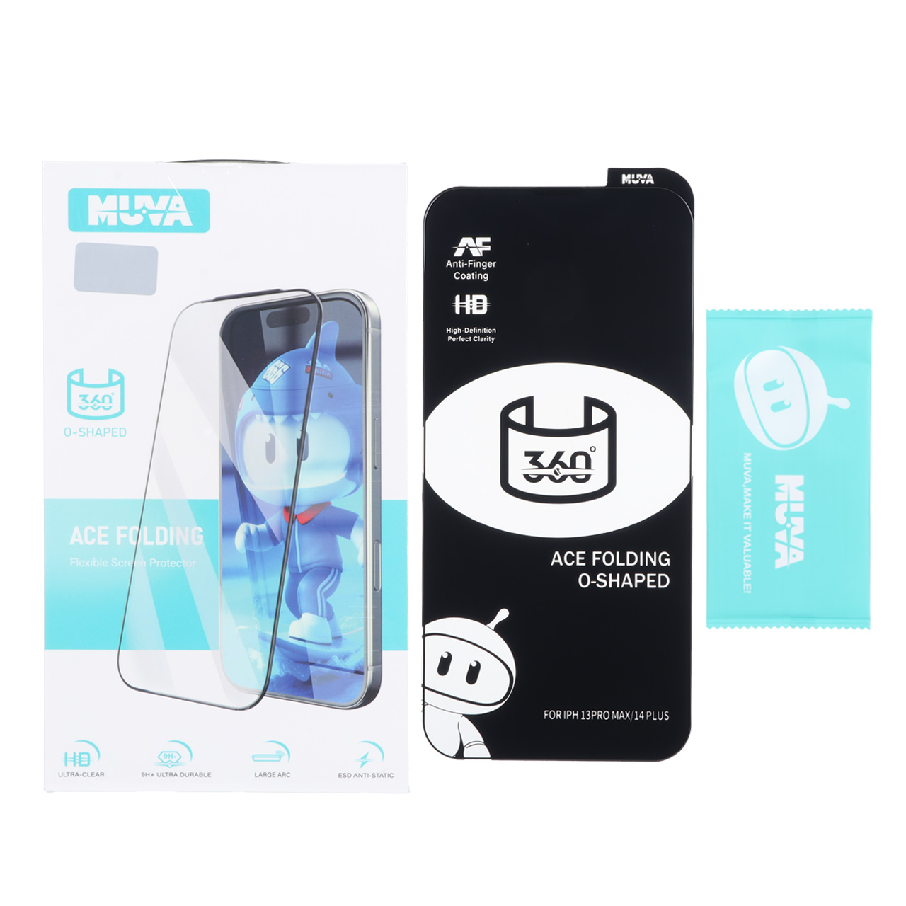 محافظ صفحه نمایش شیشه ای Full Cover MUVA 360 ESD Anti Static مدل Apple iPhone 13 Pro Max / iPhone 14 Plus (پک دار)